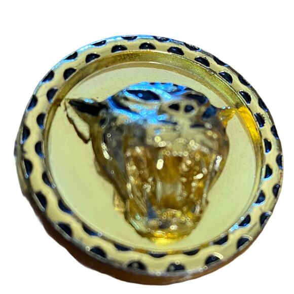 Vintage 80s motel cheetah head buckle gold tone Ivory Stretch belt Sz L - Picture 3 of 11